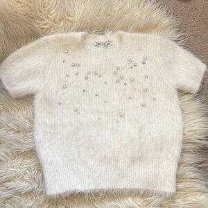 Zara fuzzy knit rhinestone top